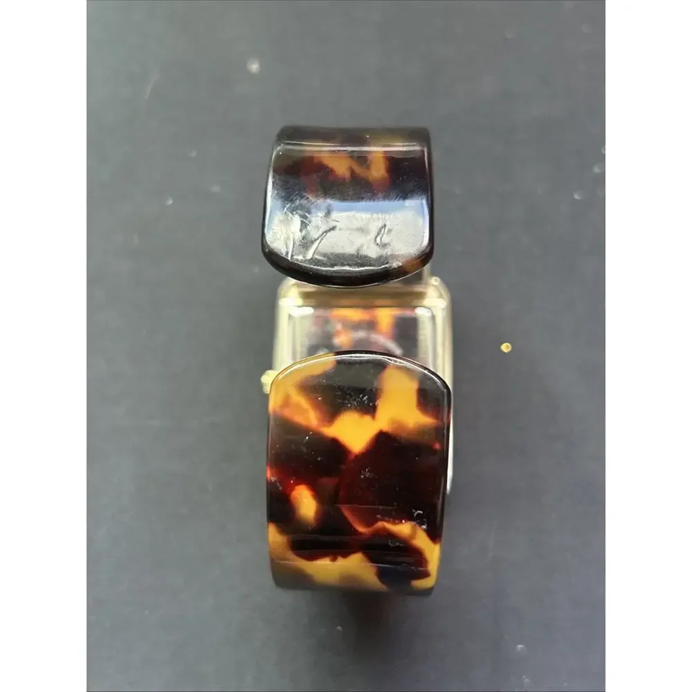 Silver Tone Faux Tortoise Shell And Band Women’s Cuff Watch